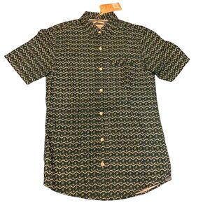 BOGO FREE! FAT FACE SS Mens CALDER Print Khaki Green Button Shirt Sz XS Tall NWT